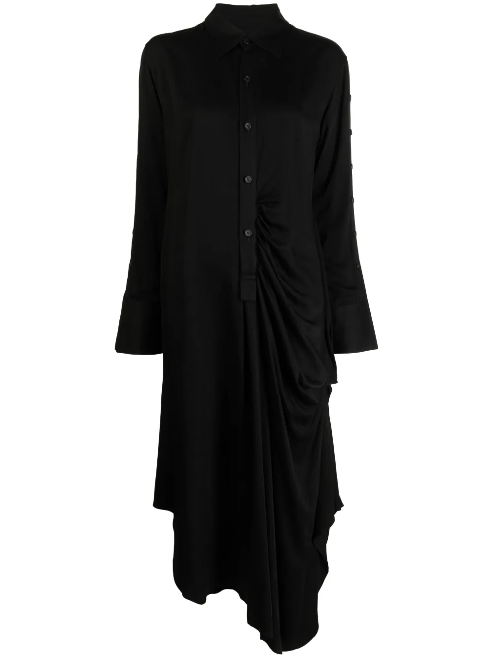 

Платье-рубашка миди с длинными рукавами Yohji Yamamoto, черный