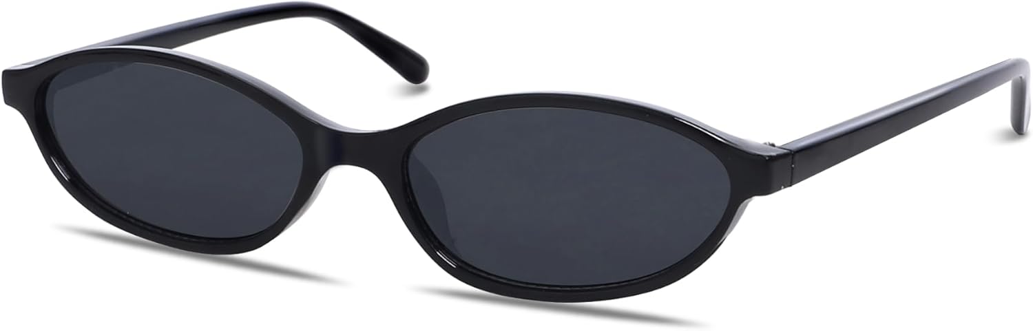 

Ретро-солнцезащитные очки овальной формы для женщин, стильные «кошачий глаз» в стиле 90-х, легкие, узкие, модные, с защитой от УФ-излучения GUVIVI, Black Frame - Black Lens