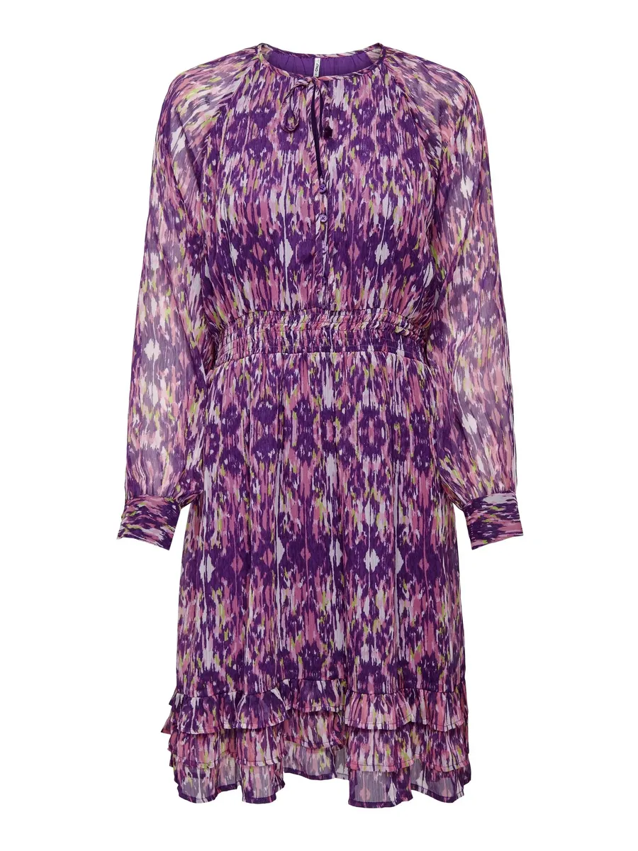 

Only мини-платье "ONLVIVA LIFE L/S LAYER DRESS PTM", цвет Purple Magic Aop:Ethnic Rebel