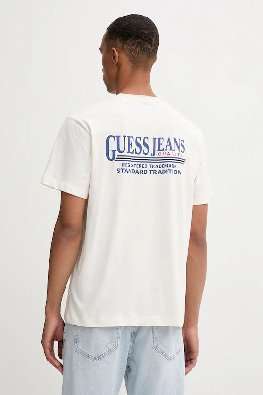 

Хлопковая футболка Guess Jeans, бежевый