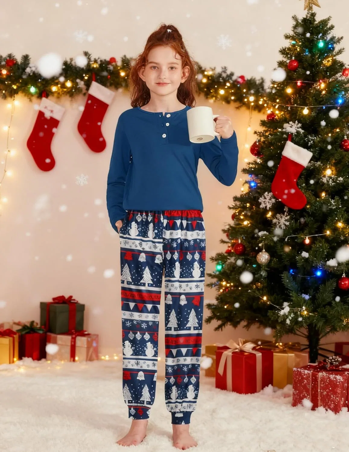 Детский спортивный костюм с лонгсливом и брюками Arshiner, Blue & White Xmas Tree — фото 3