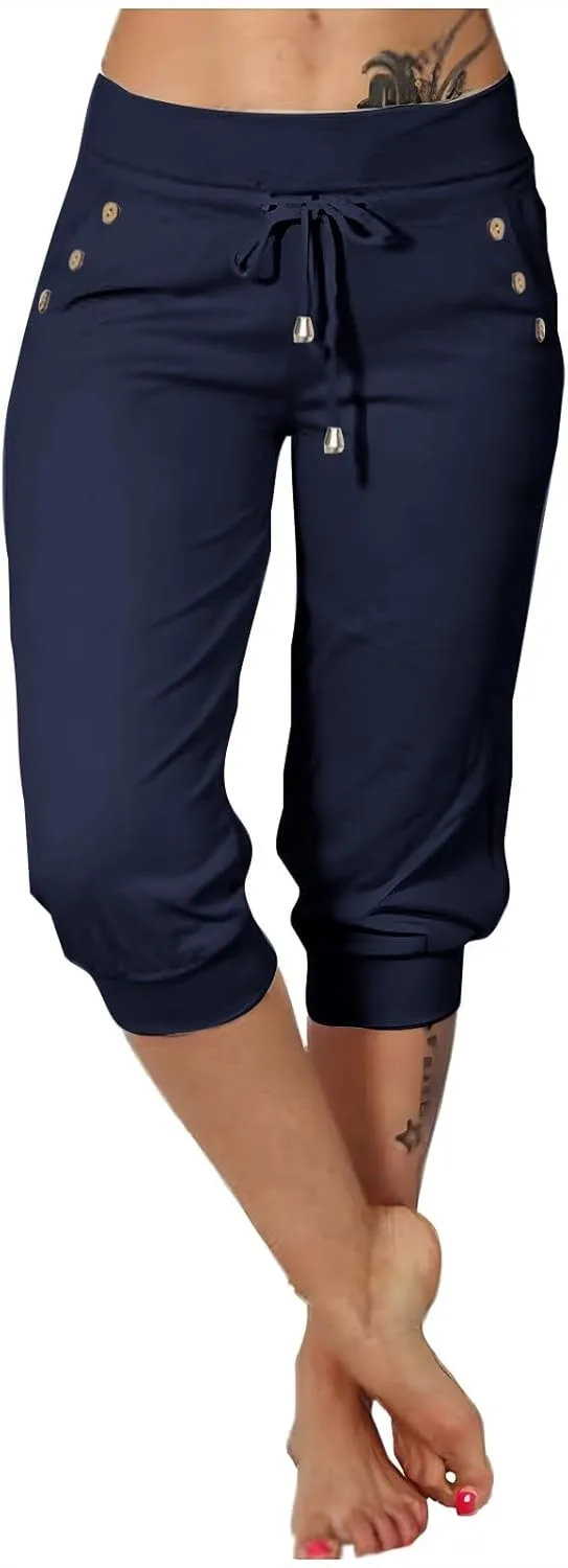 

Женские капри джоггеры с эластичным поясом и шнурком ZsaeSM