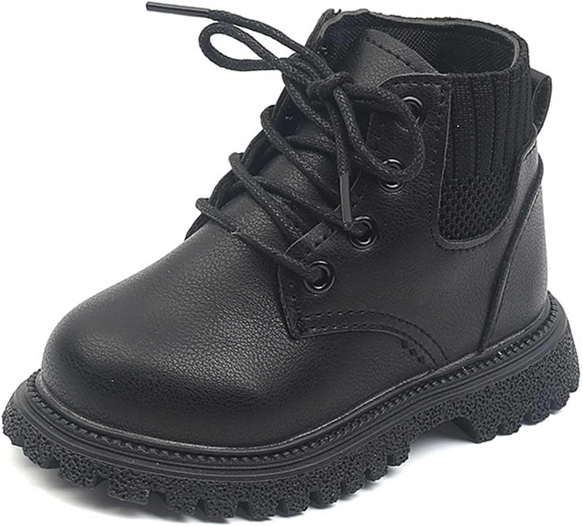 

Детские ботинки для девочек и мальчиков, боевые, для походов и снега, водонепроницаемые, с нескользящей подошвой, модные рабочие ботинки на щиколотку с шнуровкой и боковой молнией для маленьких и больших детей Generic, #01 Black