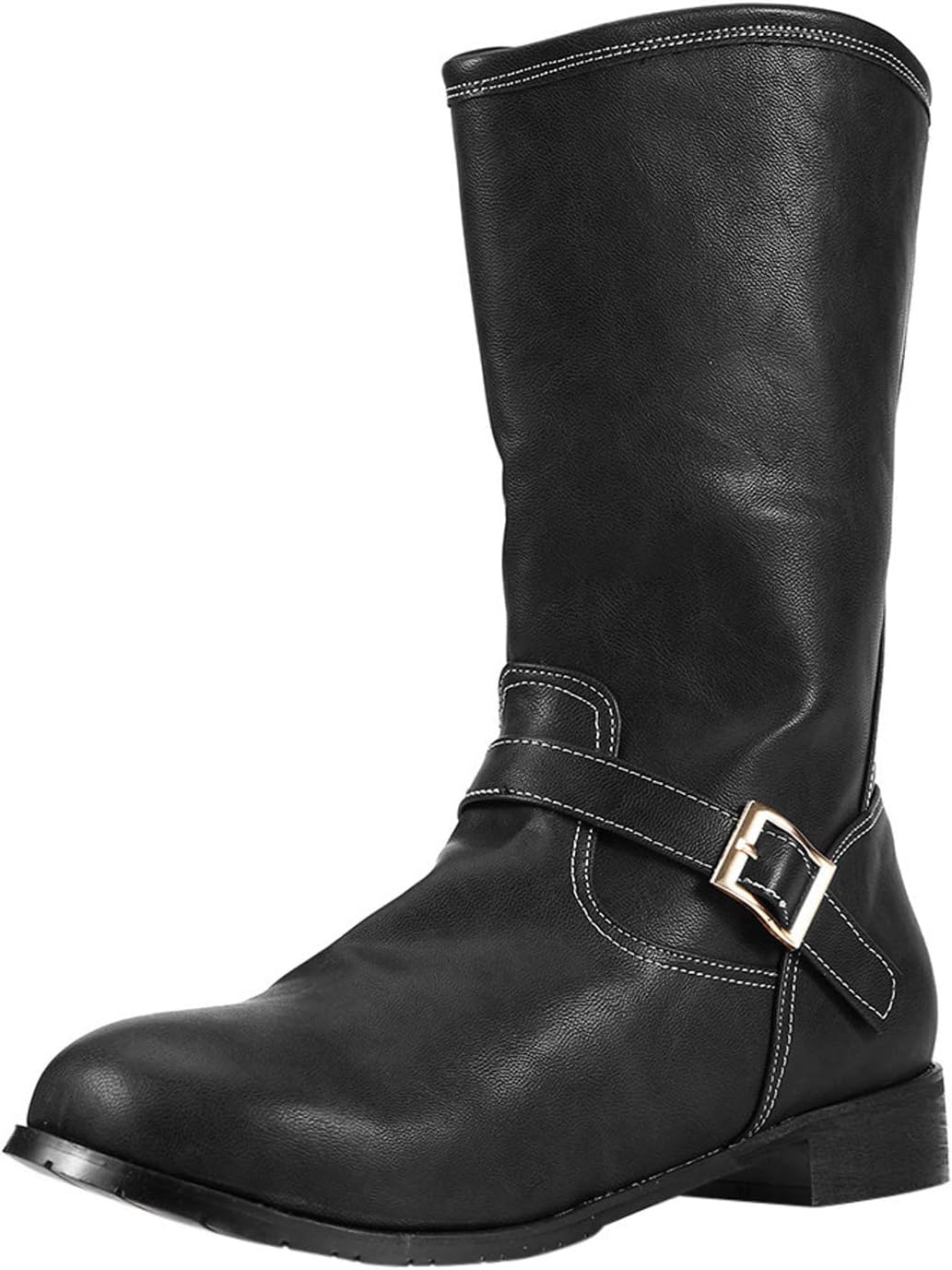 

Мужские кожаные ковбойские ботинки Shijian Fashion с круглым носком, средней высоты, удобные ботинки до щиколотки, ковбойские ботинки, мотоботинки, черный