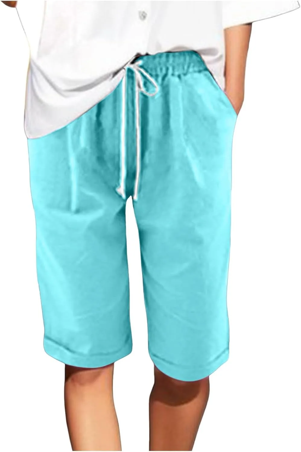 

Льняные шорты для женщин, бермуды с кулиской, летние свободные