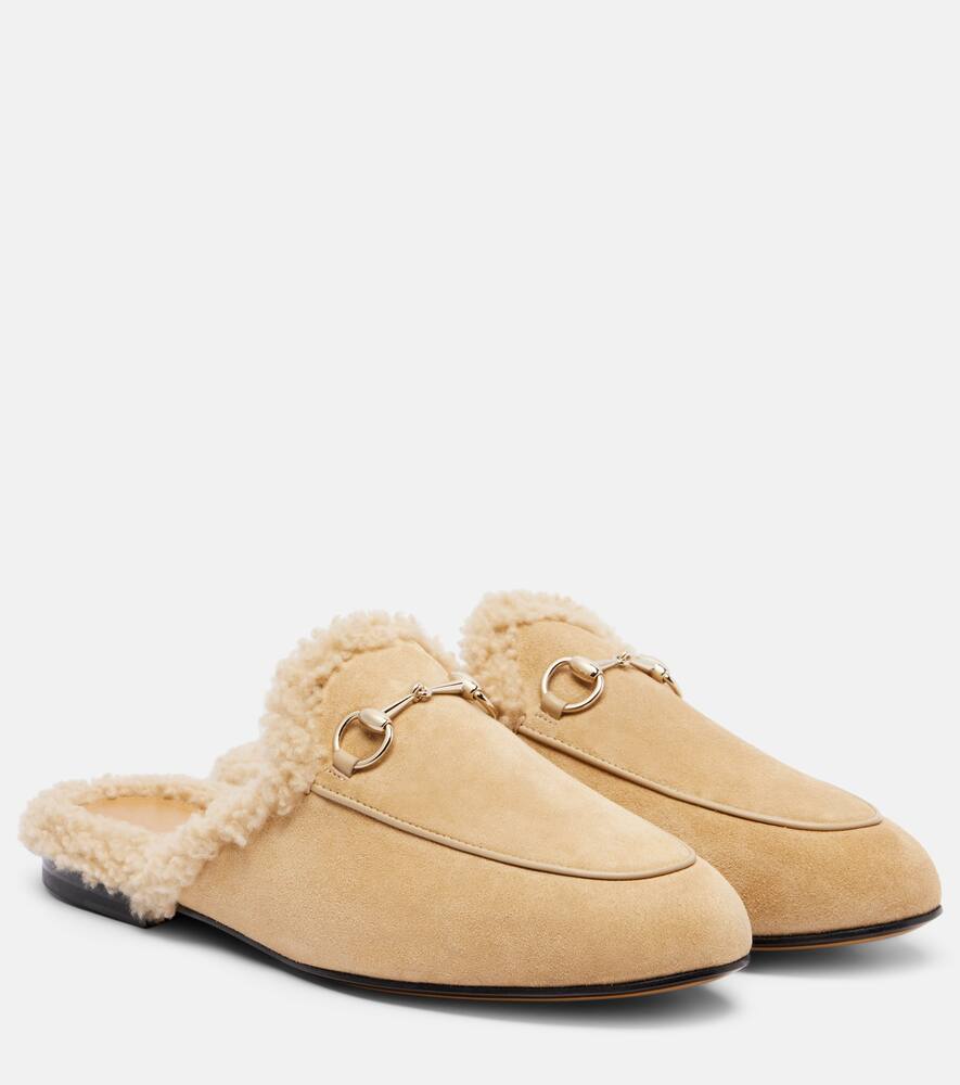 Замшевые мюли с отделкой из овчины Gucci, Butterscotch/Butters
