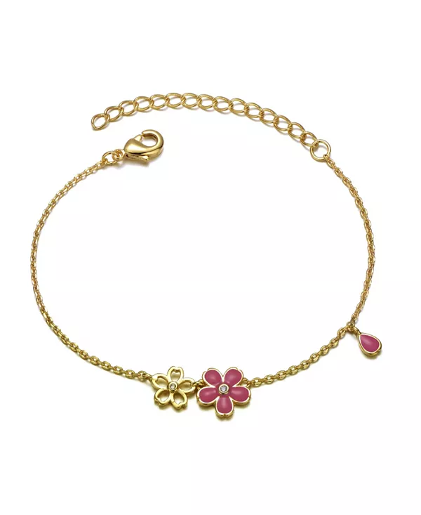 

Детский браслет с цветочным мотивом, покрытый золотом 14 карат, с цветной эмалью Gigigirl, pink