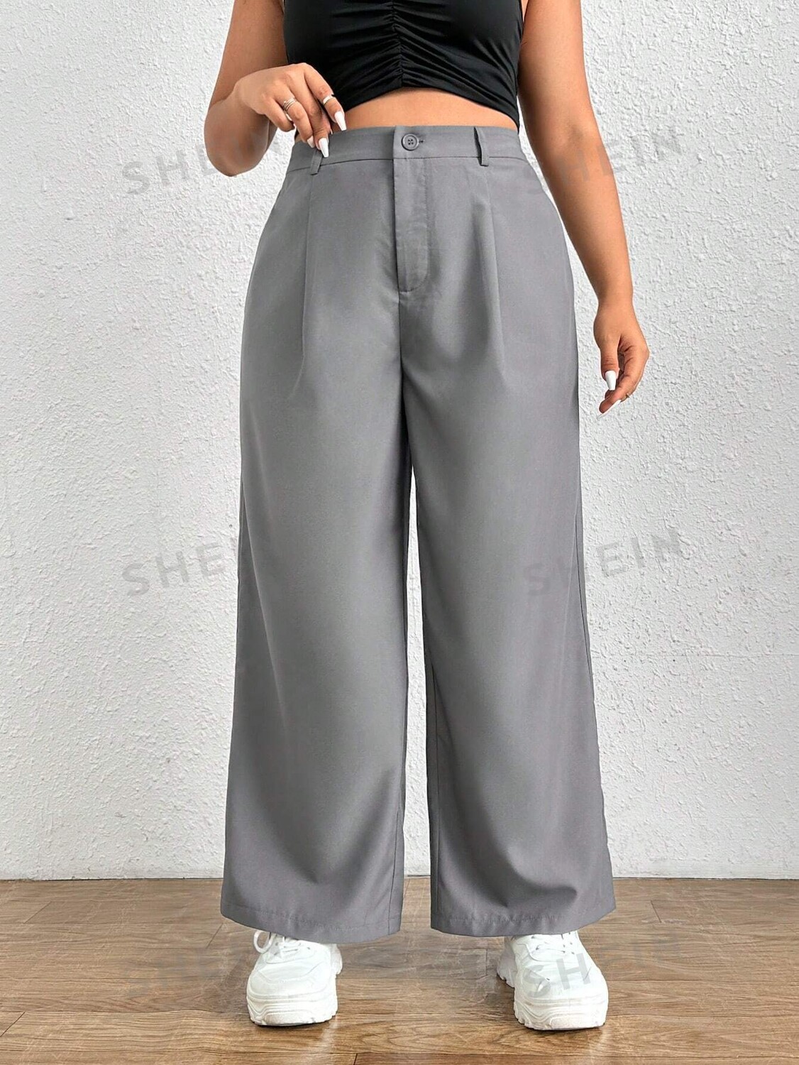 

EZwear Plus Широкие брюки с высокой талией Shein, серый