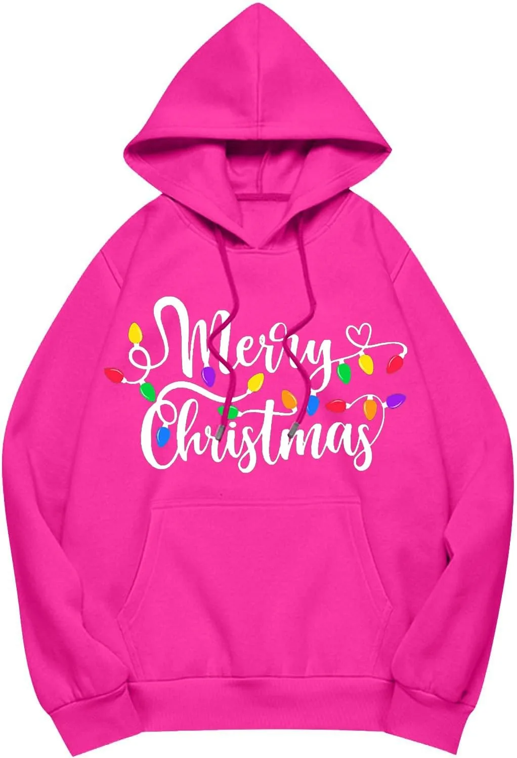 Толстовка с капюшоном Merry Christmas для женщин оверсайз с принтом, рождественский свитер, повседневный пуловер с карманом Generic, розовый — фото 2