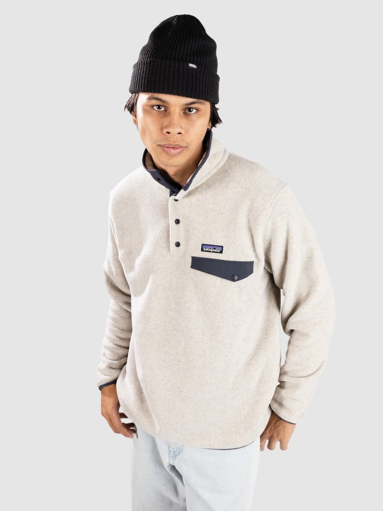 Флисовый пуловер Patagonia LW Synch Snap-T Half-Zip Fleece Pullover, oatmeal htr w/smlder bl — фото 3