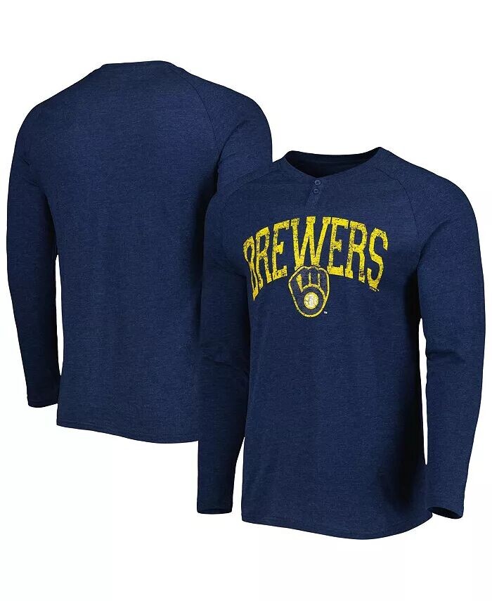 

Футболка мужская Heather Navy Milwaukee Brewers Inertia Raglan с длинным рукавом Henley Concepts Sport
