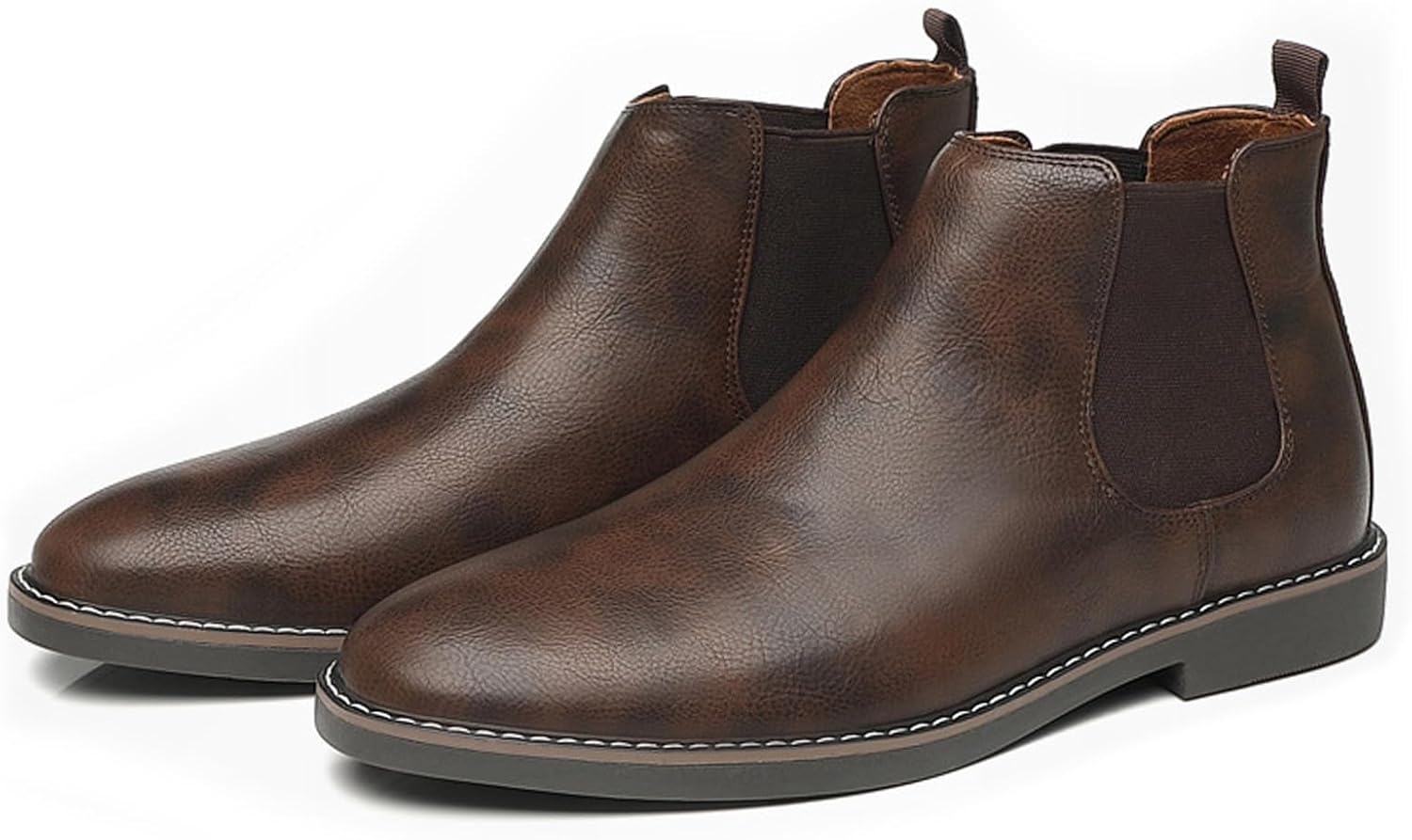 

Мужские винтажные кожаные челси-ботинки: модные с заостренным носком, удобные, на эластичной резинке, средние по высоте, классические челси-ботинки на низком каблуке для делового и формального стиля Ptnoka, темно-коричневый