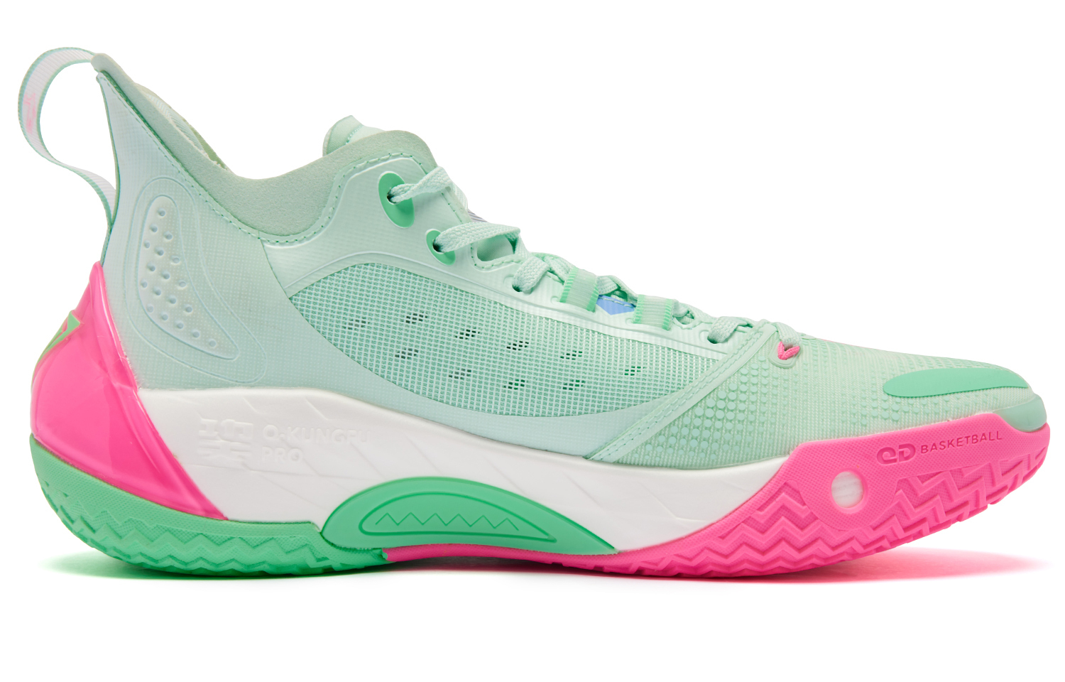 Venom Fang PRO 3.0 Medusa Баскетбольные кроссовки Mid Top Мужские Зеленый Розовый QIAODAN, Нефритовый Шпилька Аврора Розовый Зеленый — фото 3