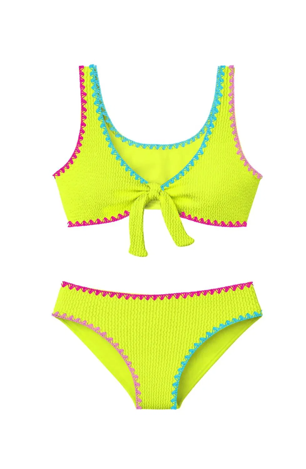 LIMEAPPLE Детский бикини Izy Crinkle Tie с вышитой отделкой, цвет цитрус-лайм — фото 2