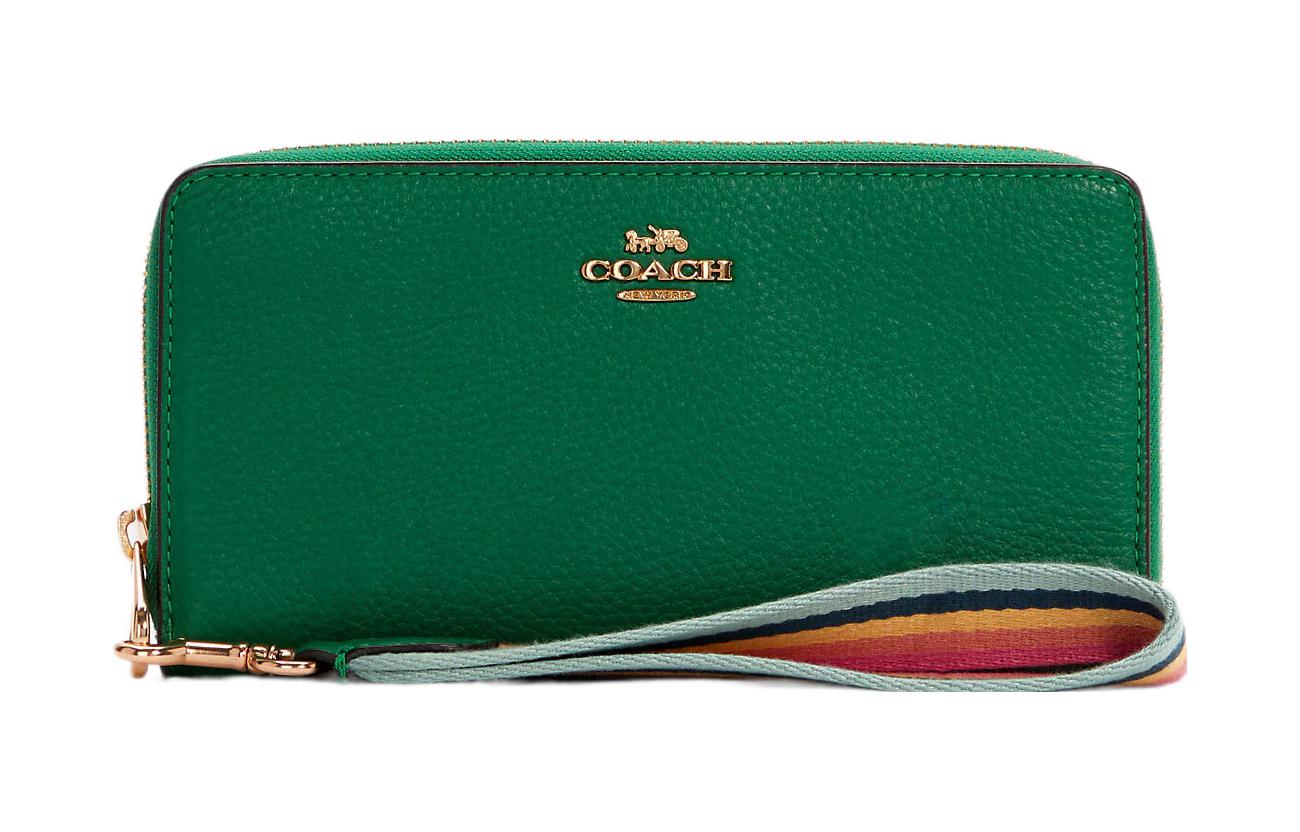 

COACH Маленький клатч-кошелек из галечной кожи для женщин, зеленый