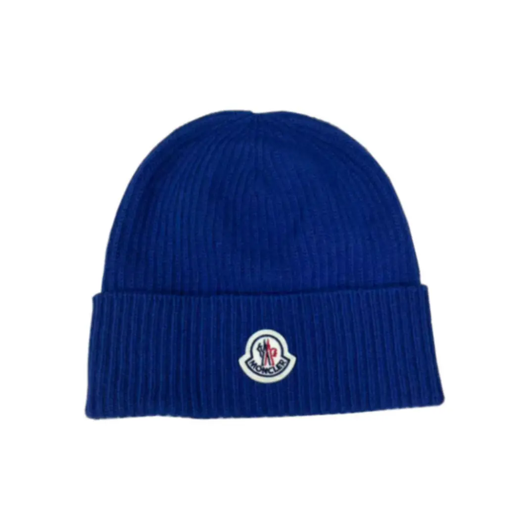 

Moncler Шерстяная шапка-бини мужская синяя