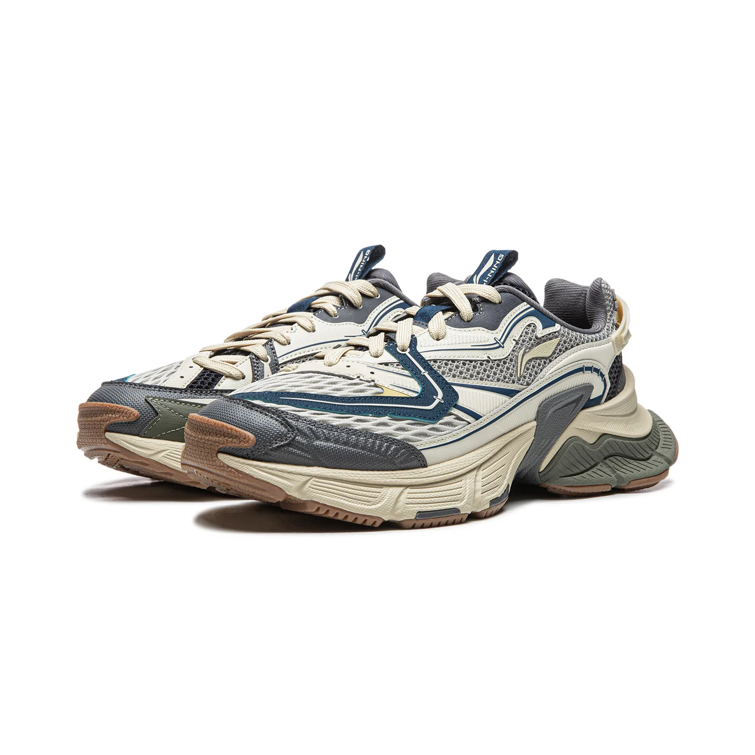 Кроссовки Li-Ning Xingji низкие массивные мужские серо-голубые — фото 4