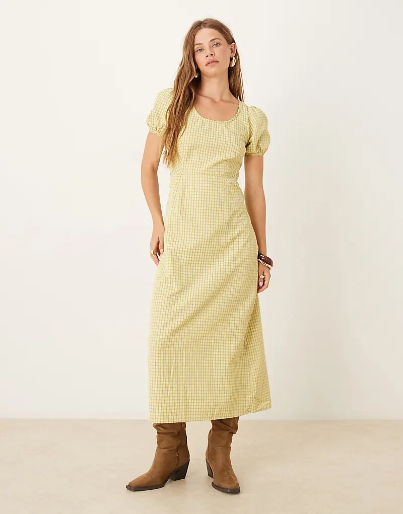 

Glamorous платье миди с вырезом на спине и рукавами-буфами в оливково-зеленую клетку