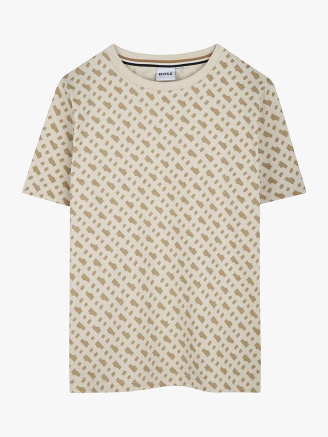 

Детская хлопковая футболка с коротким рукавом и монограммой HUGO BOSS, Sand