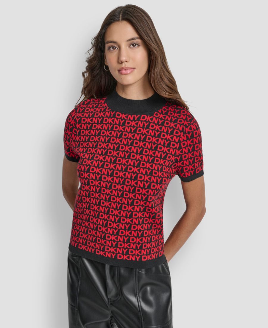 

Укороченный свитер с коротким рукавом и логотипом DKNY Jeans, Black City Crimson