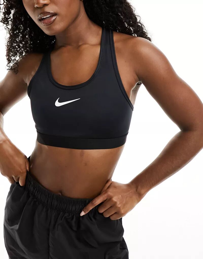 

Черный спортивный бюстгальтер с высокой поддержкой Nike Dri-FIT и логотипом Swoosh