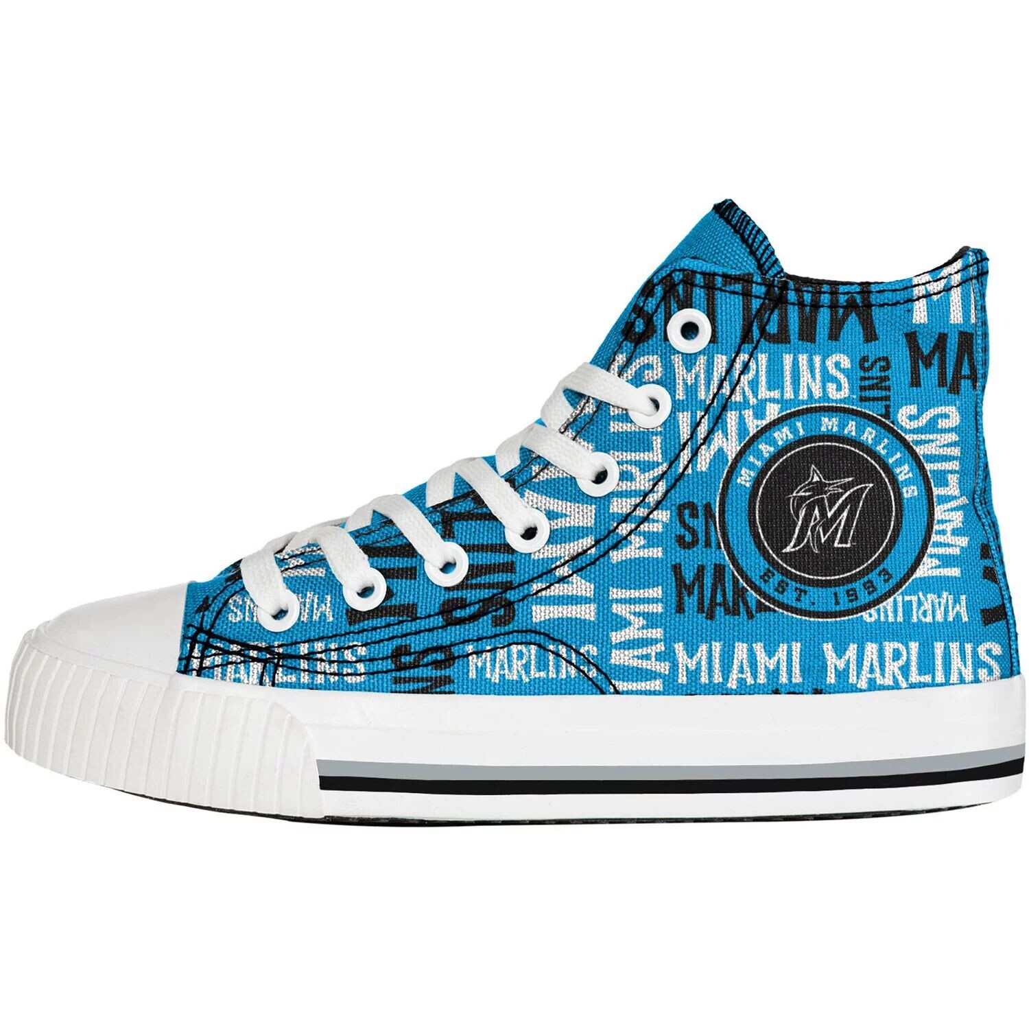 Молодежные кеды FOCO Blue Miami Marlins с повторяющимся текстом и высокими кеды из парусины по всей поверхности Unbranded — фото 3