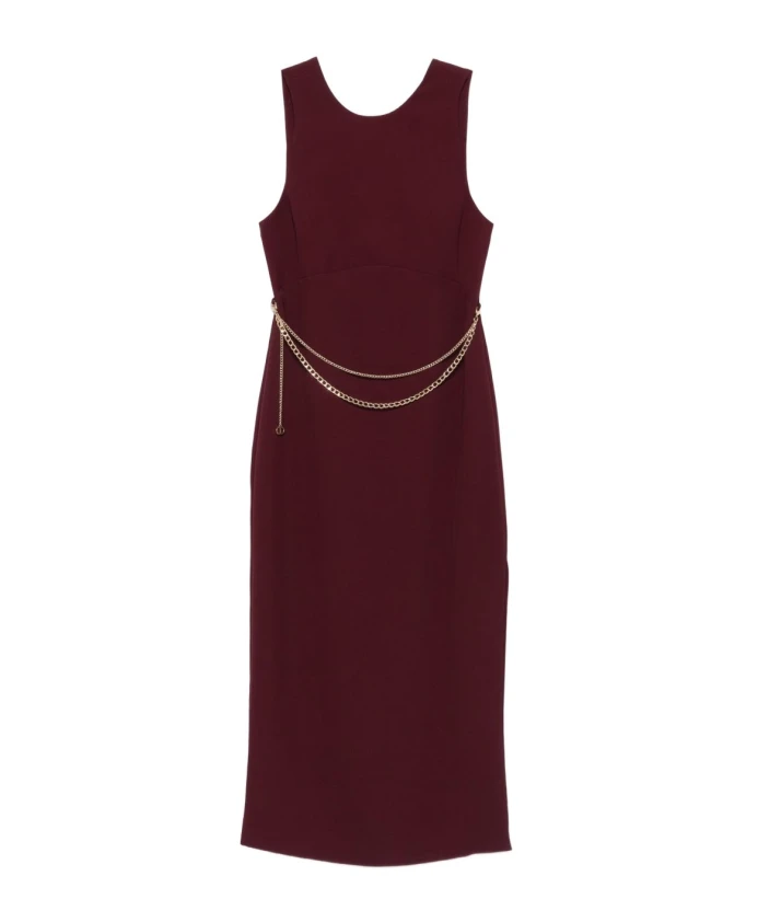 

Бордовое платье миди без рукавов с ожерельем Twinset, красный