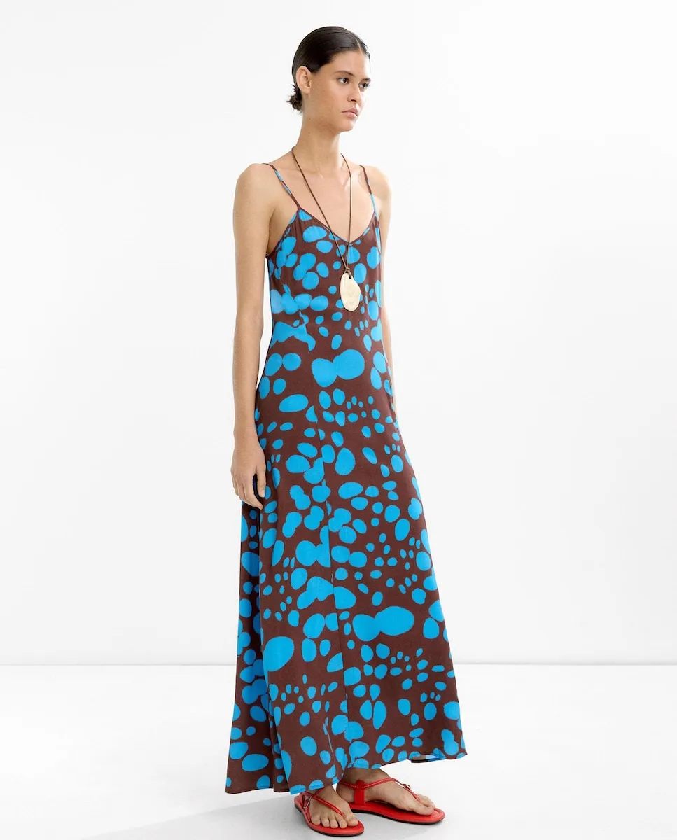 

Платье 100% вискоза длинное на бретелях с принтом пузырьков Parfois, темно-коричневый