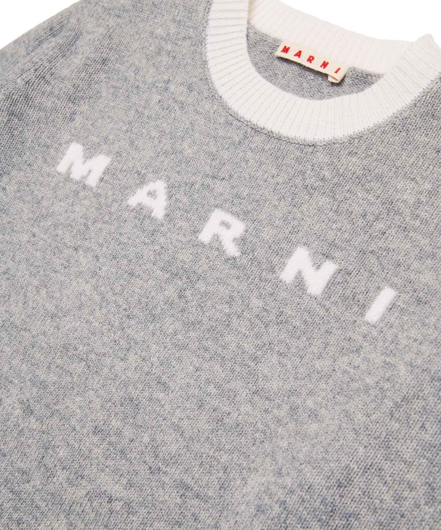 Вязаный свитер с логотипом бренда MARNI для детей и подростков, Light gray — фото 3