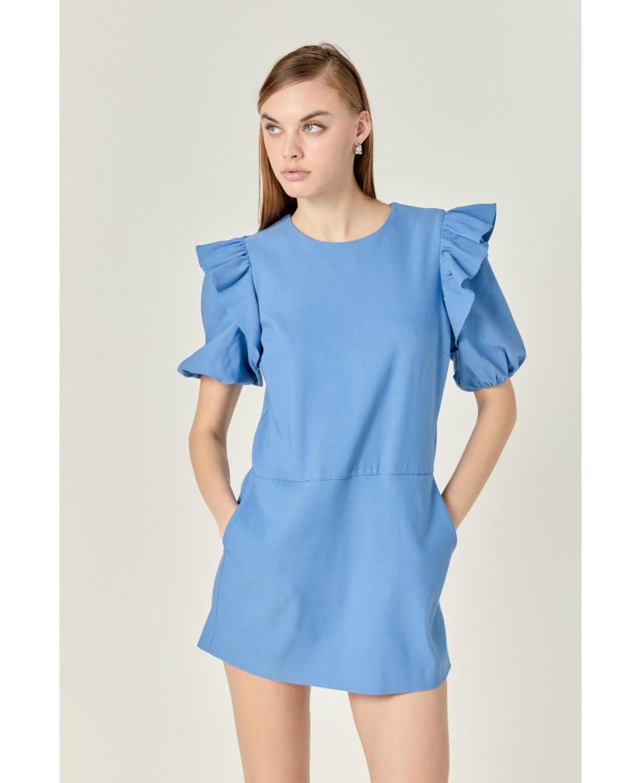 

Женский комбинезон с пышными рукавами и эластичной тканью English Factory, Blue denim