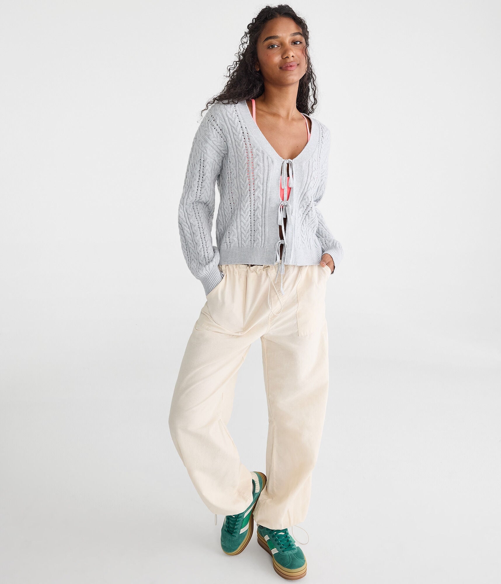 

Кардиган Aeropostale с косами и двусторонним завязкой Aeropostale, Light Heather Gray