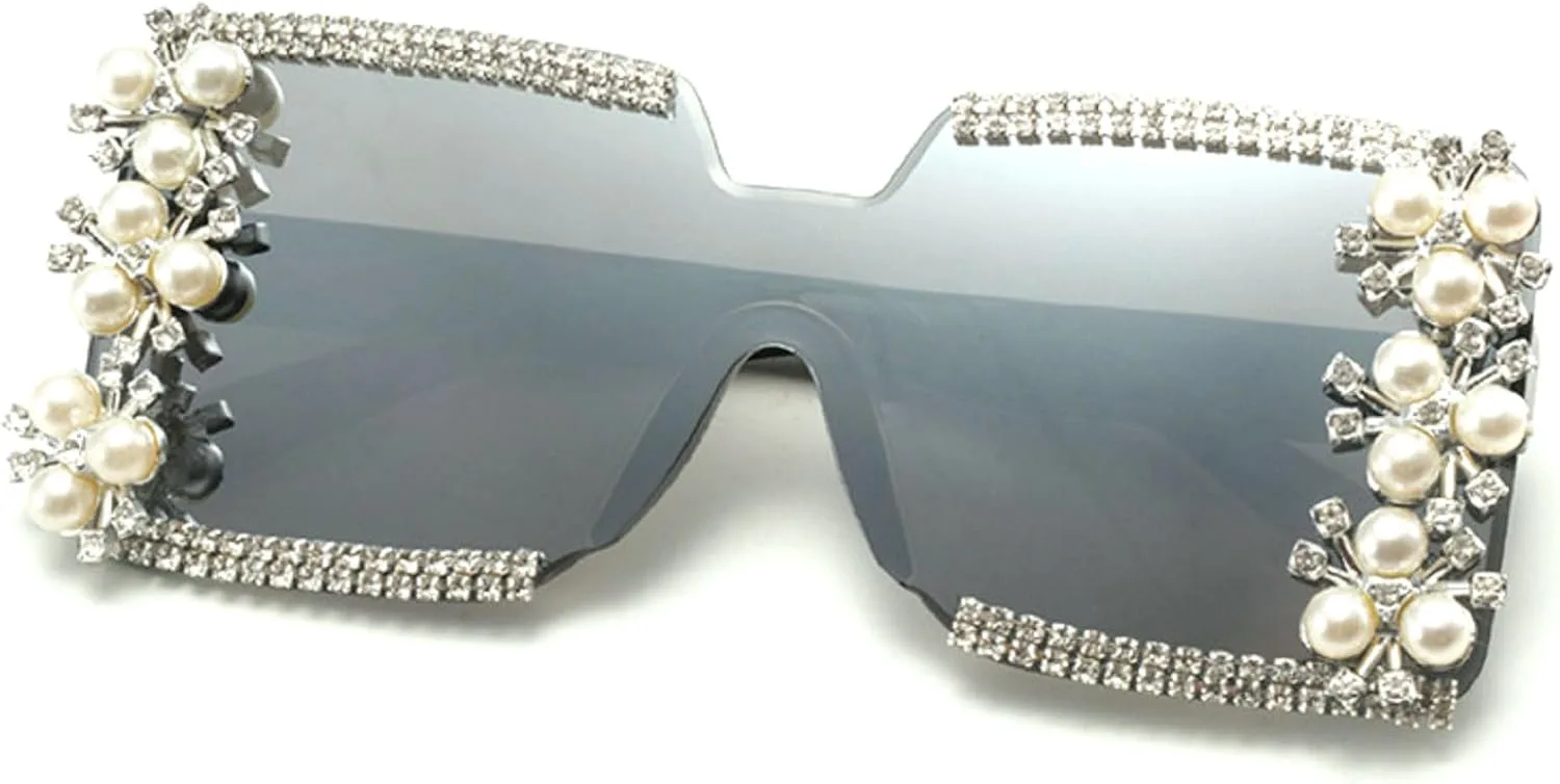 

Элегантные милые солнцезащитные очки со стразами для женщин, квадратные, с жемчужным блеском, для вечеринок, модные очки для активного отдыха mincl, Silver