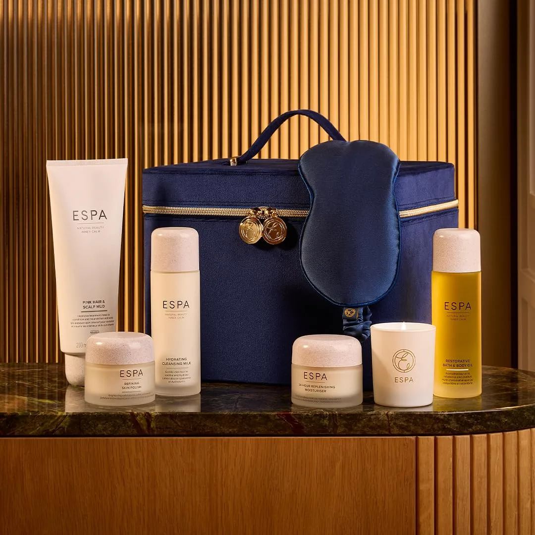 Набор для спа ESPA Experience Collection: 7 предметов на сумму $418 - очищающее средство, скраб, увлажняющий крем, маска для волос, масло для тела, свеча, шелковая маска для глаз и косметичка, Pink — фото 2