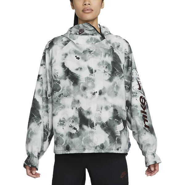 Куртка (WMNS) Nike Air Dri-FIT Colorblock Splash Ink Alphabet Running Sports Hooded Pullover Jacket Smoke Gray, мультиколор — фото 3