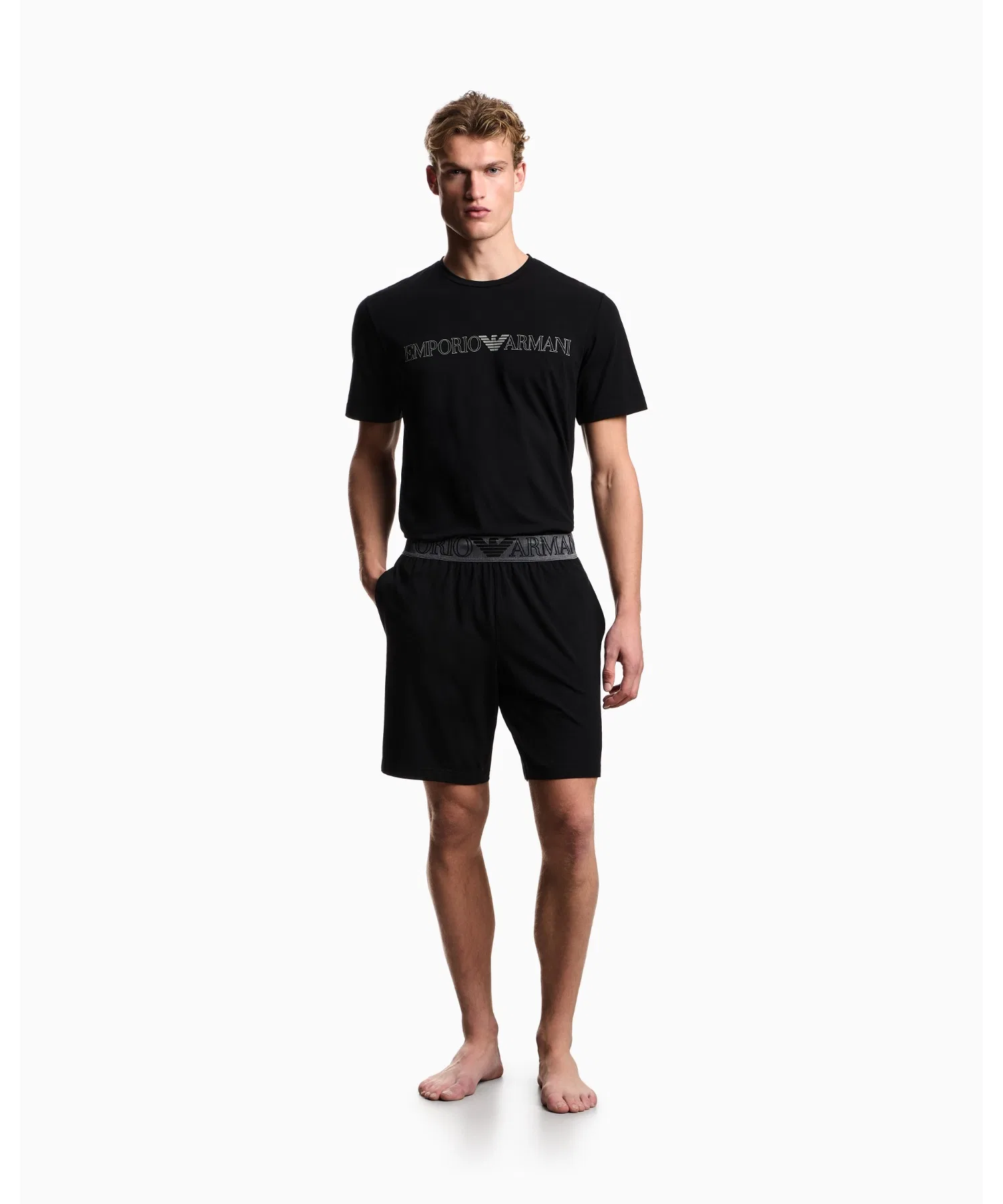 <Эксклюзивно онлайн> [Emporio Armani] Пижама ASV с мега-логотипом, органический трикотаж, бермуды.