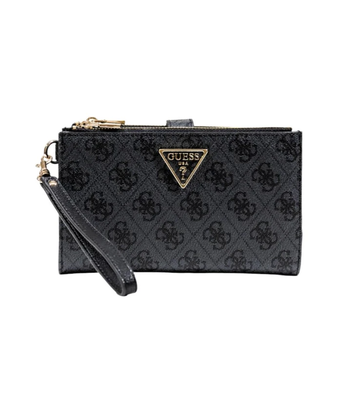 

Кошелек с принтом, застежкой на молнию и пуговицу. Guess, серый