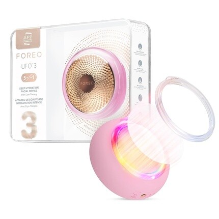 

FOREO UFO 3 5-в-1 Полная светодиодная маска для лица Глубокое увлажнение Антивозрастная маска для лица Красота Массажер для лица Жемчужно-розовый
