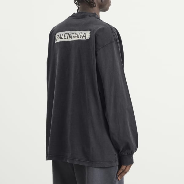 Футболка с длинным рукавом и малярным скотчем, свободного кроя Balenciaga, faded washed черный — фото 3