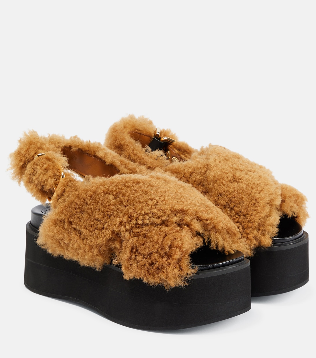 Сандалии Fussbett из овчины на платформе Marni, Caramel