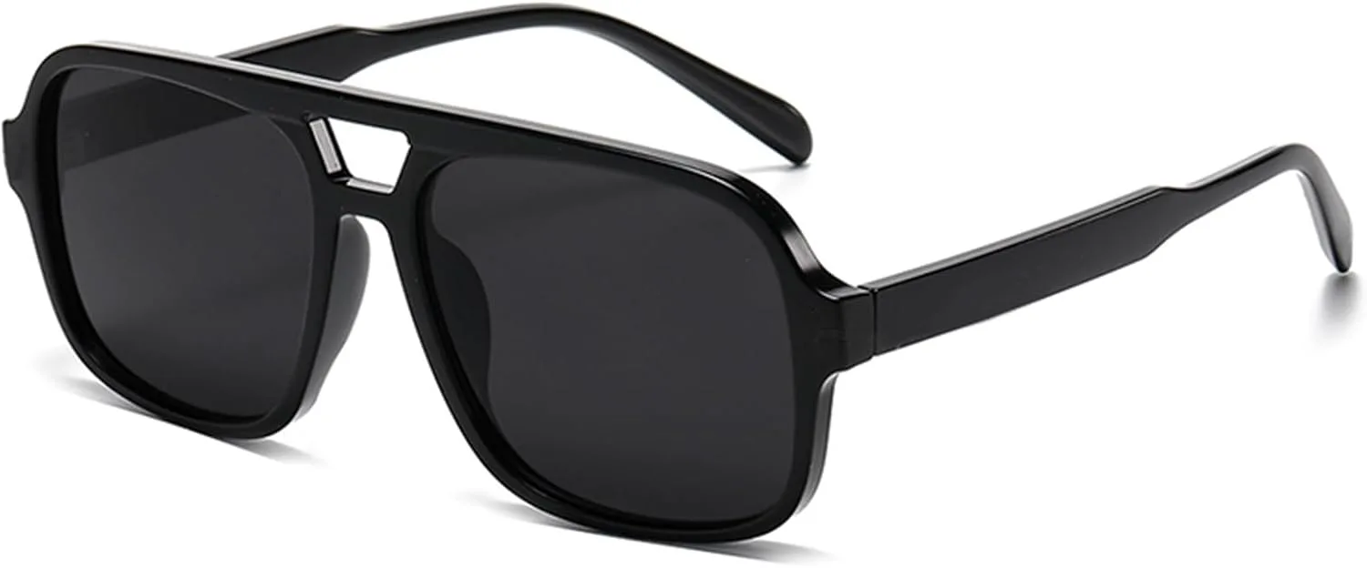 

Солнцезащитные очки-авиаторы LASPOR в стиле ретро, ​​квадратные, для женщин и мужчин, винтажные, модные, прямоугольные, в стиле 70-х, Black Frame Black Lens