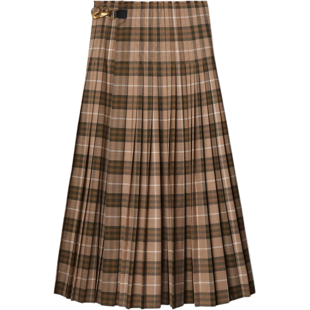 

Клетчатая плиссированная длинная юбка Burberry, хаки