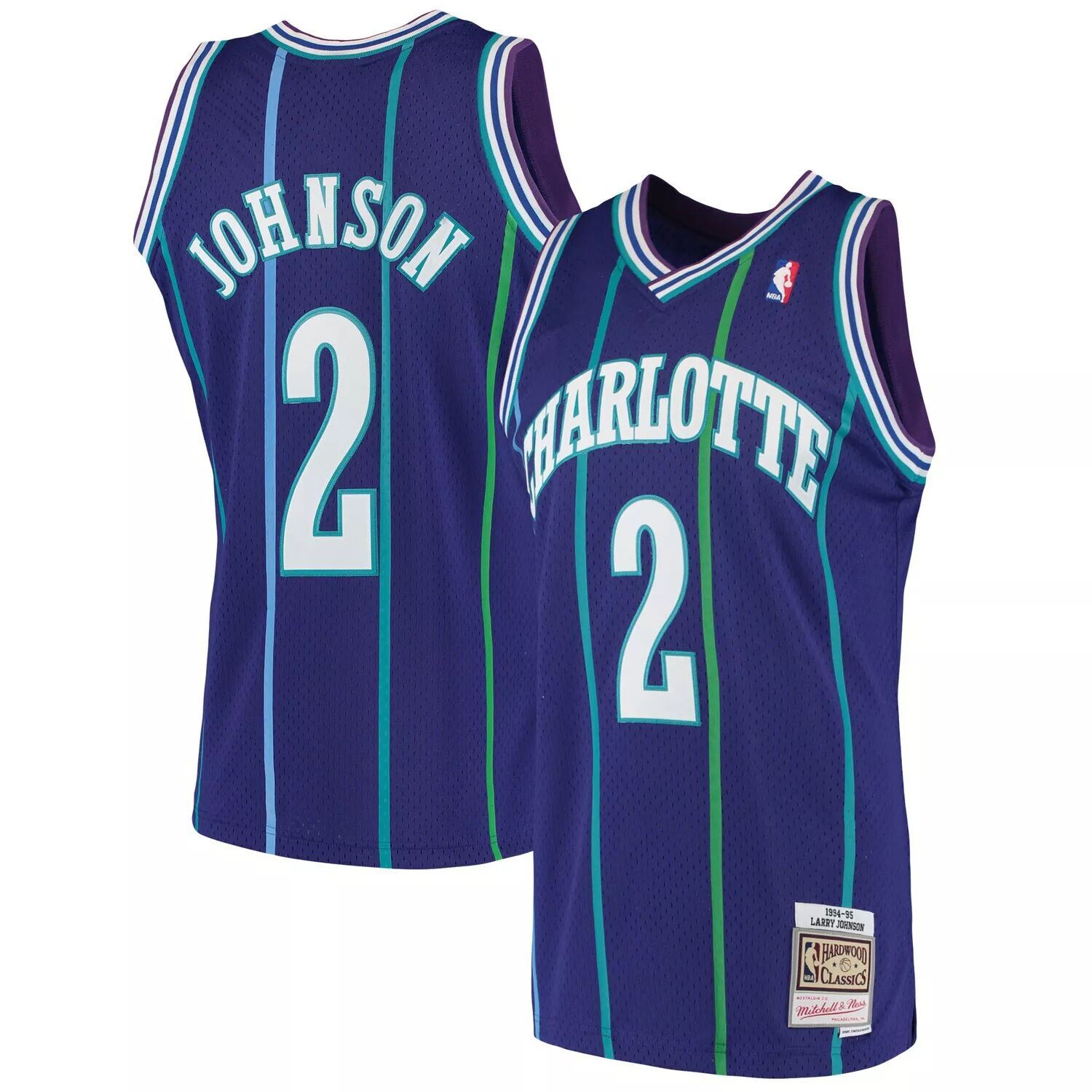 

Мужская майка Mitchell & Ness Larry Johnson Purple Charlotte Hornets 1992-93 Hardwood Classics Swingman