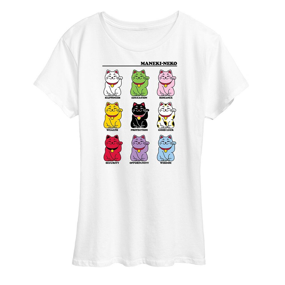 

Женская футболка с рисунком Lucky Cat Grid Licensed Character, белый