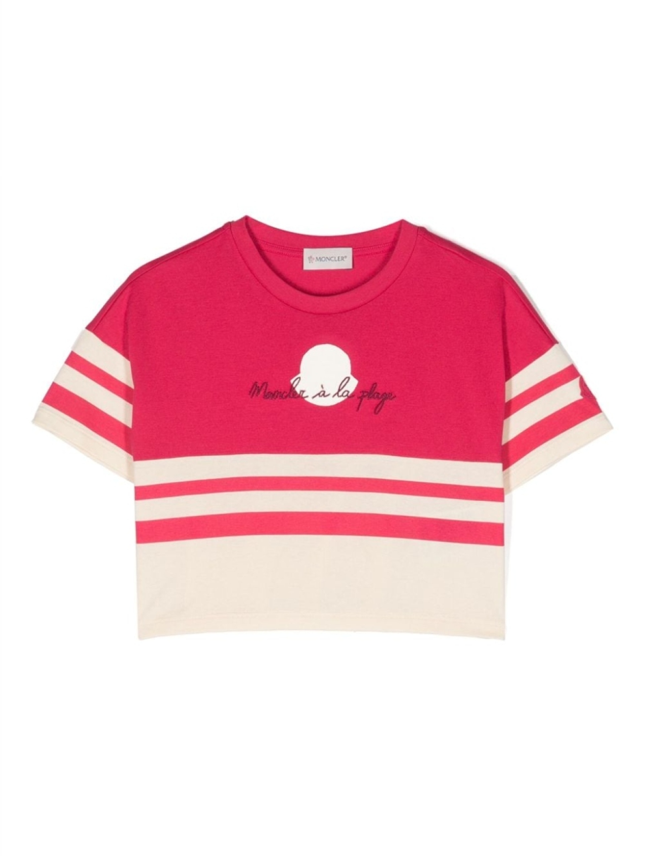 

Moncler Enfant футболка с вышитой надписью, розовый