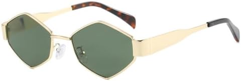 

Солнцезащитные очки Hexagon Punk для женщин, золотистая металлическая оправа 2024, многоугольные солнцезащитные очки для женщин, винтажные очки, маленькие очки UV400 MTZJH, C5 Gold Green