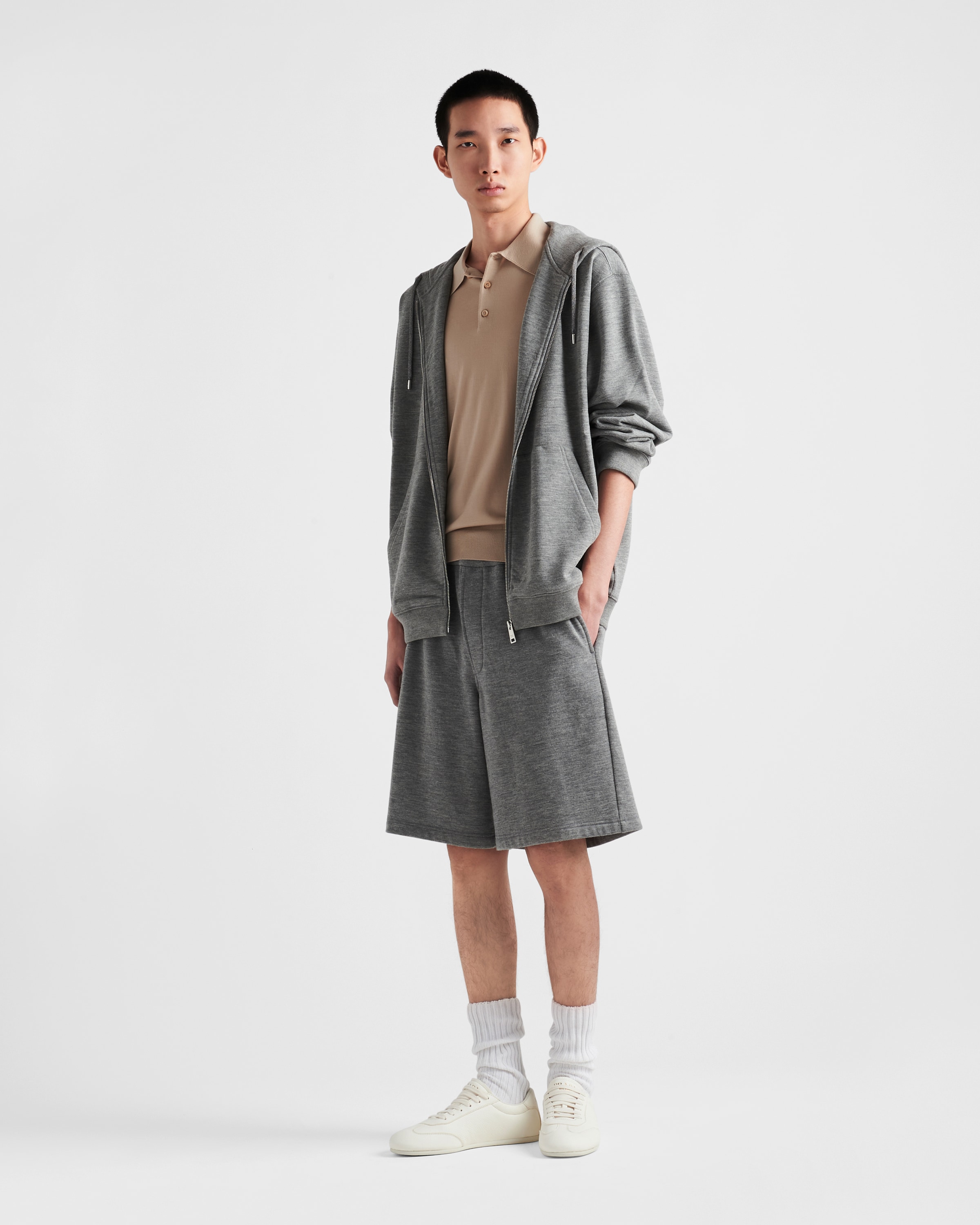 Кардиган-худи из кашемировой смеси Prada, серый — фото 2