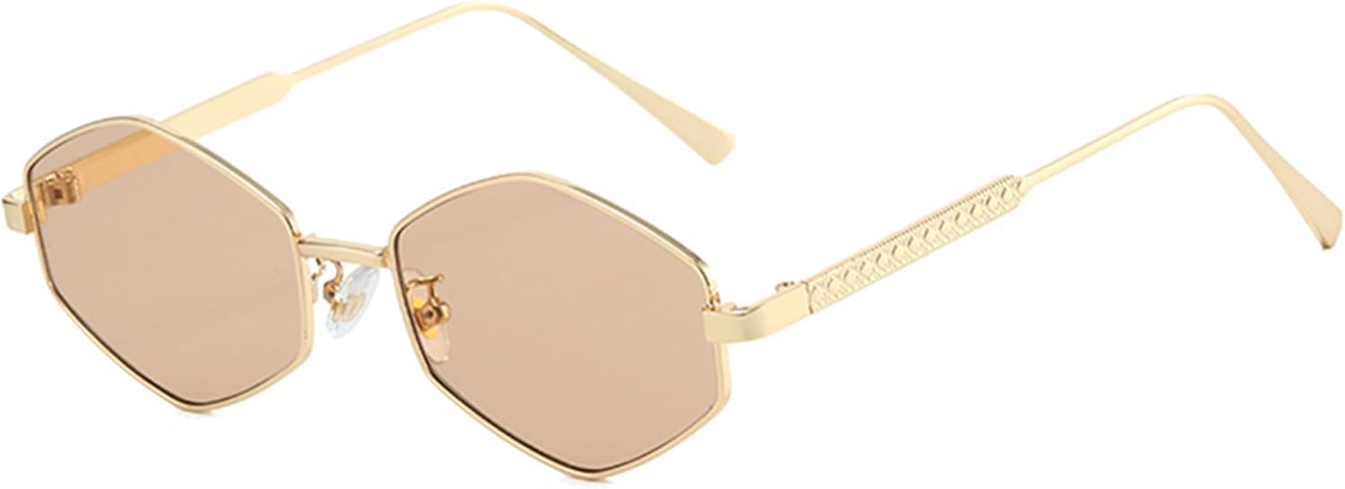 

Солнцезащитные очки bullabulling квадратной формы для женщин и мужчин, ретро 90-х, шестиугольные металлические солнцезащитные очки, винтажные многоугольные очки, Gold Champagne