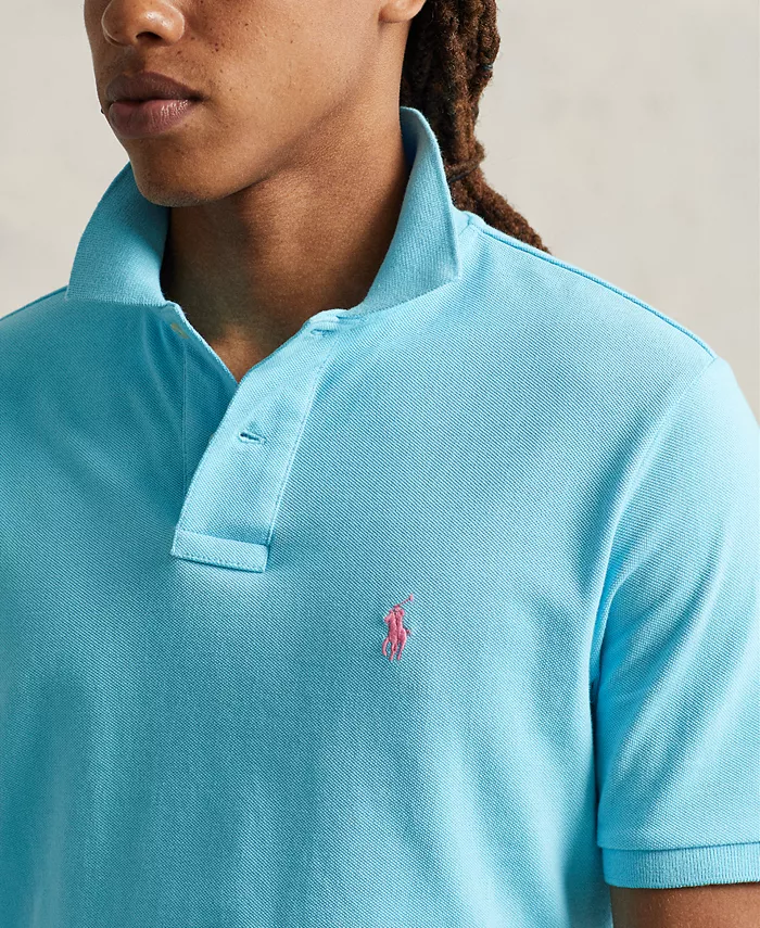Мужская поло Custom Slim Fit с сетчатой тканью Polo Ralph Lauren, синий — фото 3
