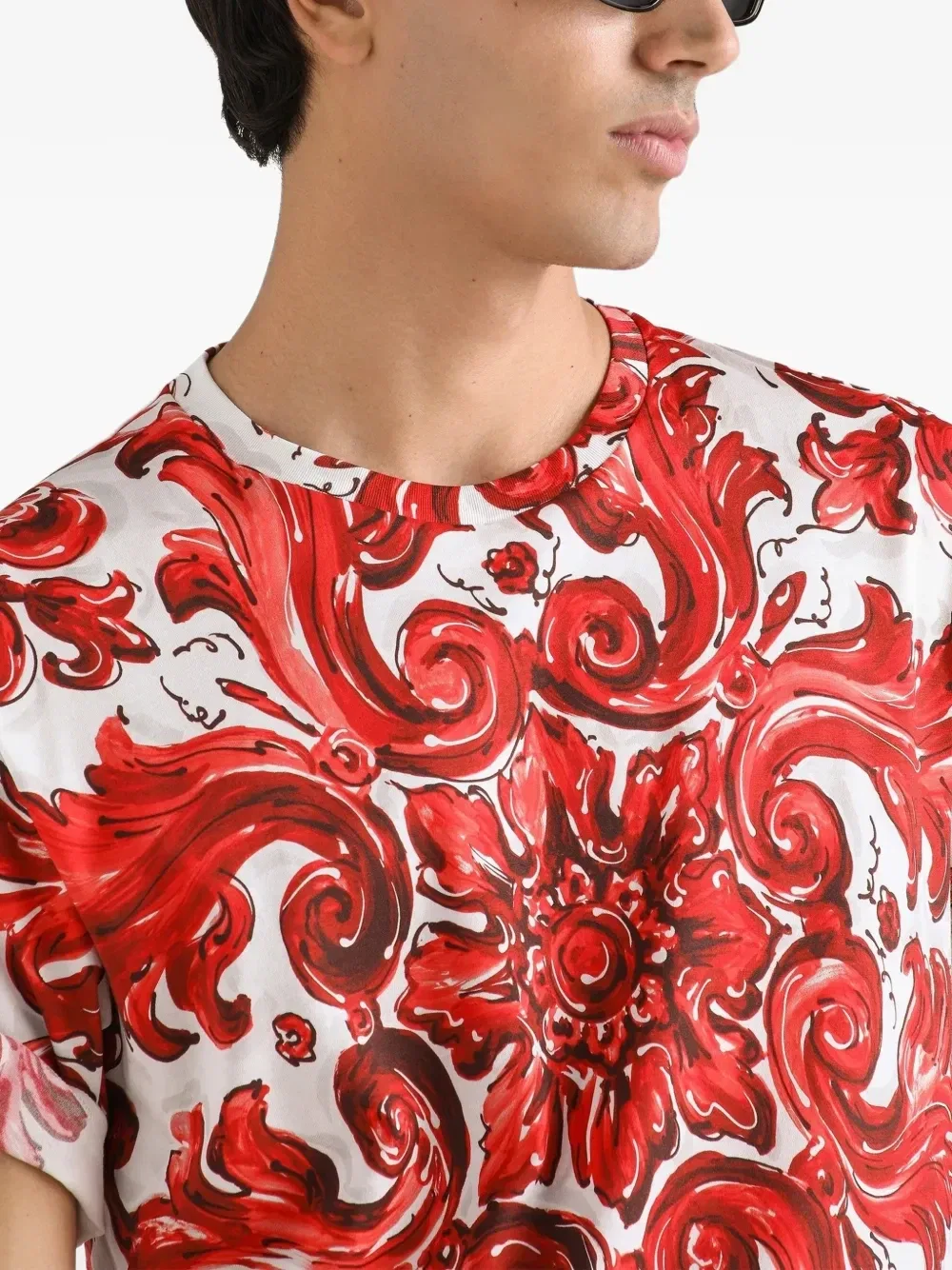 Футболка из хлопка с принтом "Майолика" Dolce & Gabbana, красный — фото 4