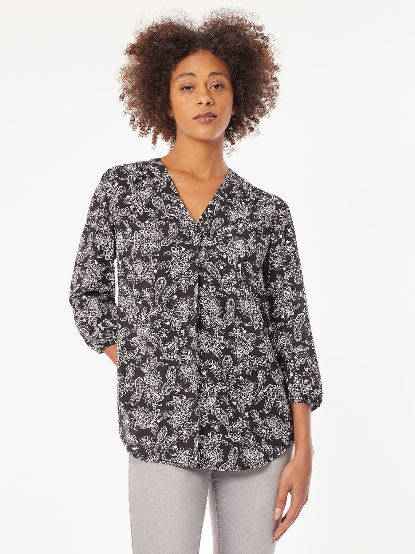 

Шифоновая блузка Kelly с V-образным вырезом Jones New York, цвет jones black/nyc white
